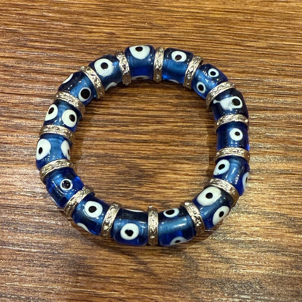 Blue and White Evil Eye Glass Beaded Bracelet